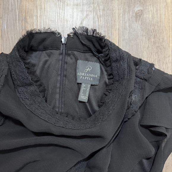 Adrianna Papell Fit & Flare Chiffon Dress Womens 14 Black Ruffled Back Zipper - Picture 10 of 12